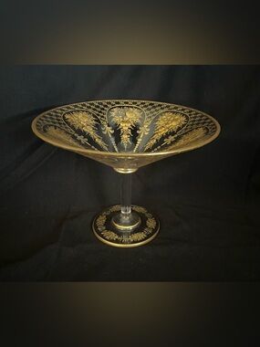 Antique Early 1900 Bohemian Glass, Tazza/Compote Dish, Moser-style, Gold Gilding